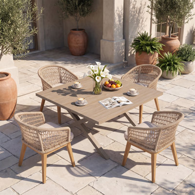 Ensemble repas d'extérieur carré pour 4 personnes avec coussins