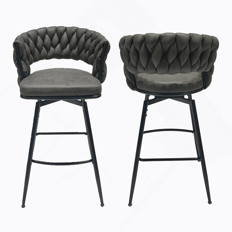 Tabourets de bar rembourrés Celie, Gris foncé, 2, Noir