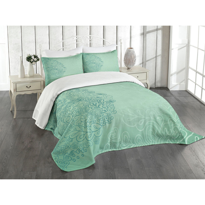 Mint Green Quilted Queen Bedspread Set with Pillow Shams