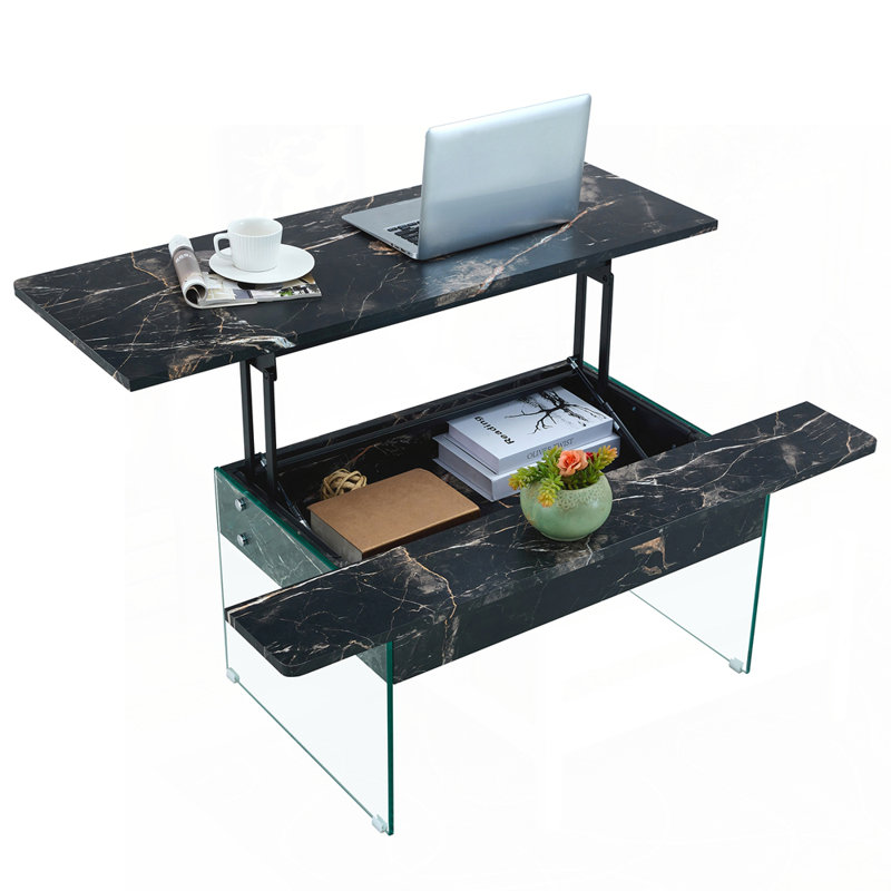 Table basse polyvalente à plateau relevable avec rangement dissimulé pour les espaces de vie et de bureau, Noir