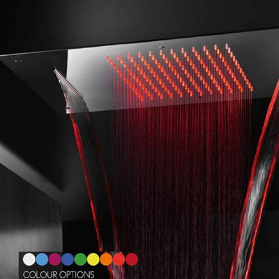 Nariman Recessed LED Rainfall Shower System with Adjustable Body Jets Water Powered