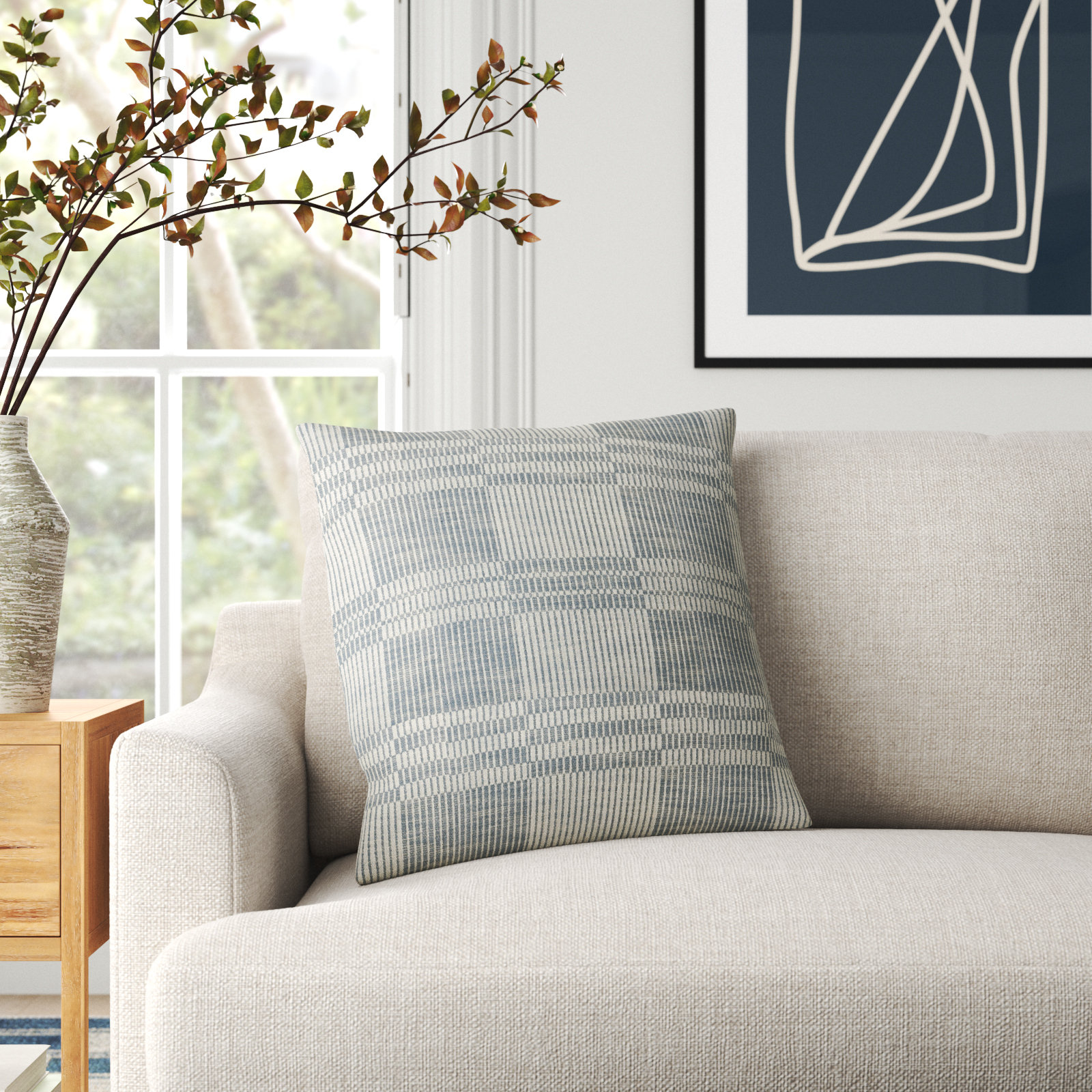 Nieve Plaid Cotton Throw Pillow, Blue