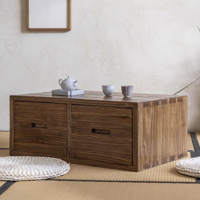 Table basse ancienne avec tiroirs en noyer