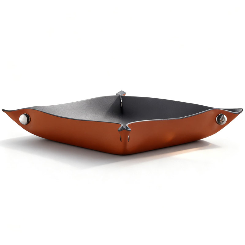 Orange Handmade Leather Tray - Nordic Style Ins Decor, Waterproof & Scratch-Resistant, Multi-Purpose Jewelry Organizer For Watches, Rings, Keys, Snacks, Fruits, Home Decorative Tabletop Tray