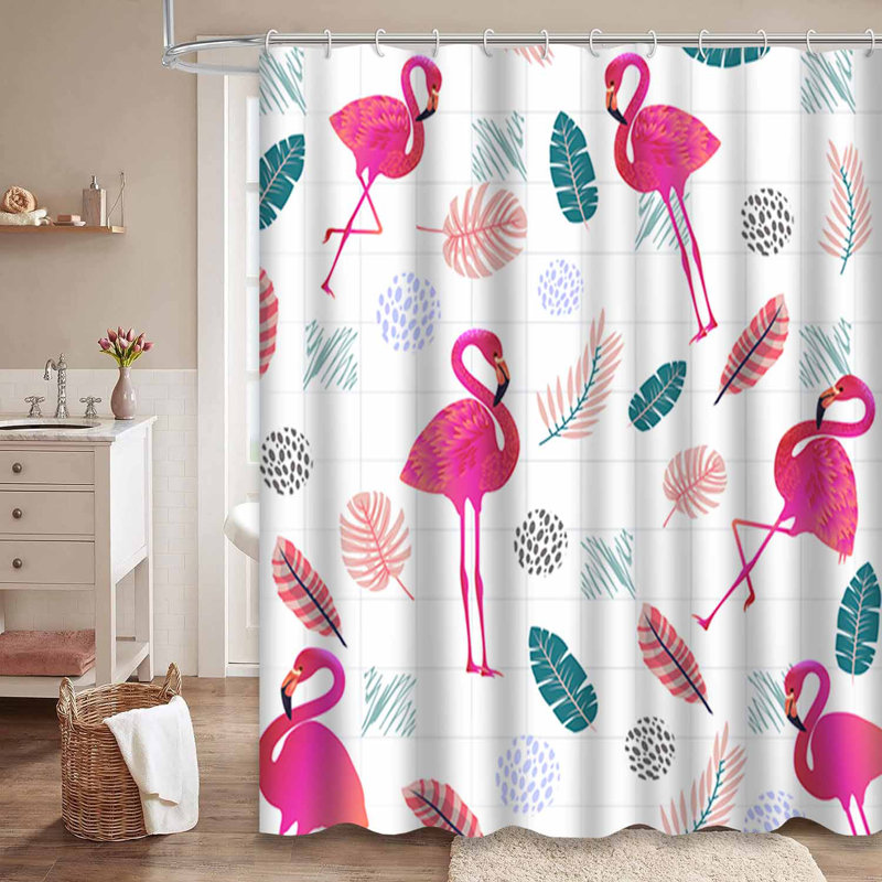 Rideau de douche imperméable Watercolor Palm Flamingo Tropics, L 72 po x l 72 po
