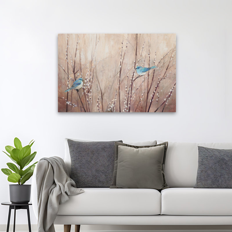 Jolis oiseaux - animaux, oiseaux, branches bleues, H 36 po x l 48 po