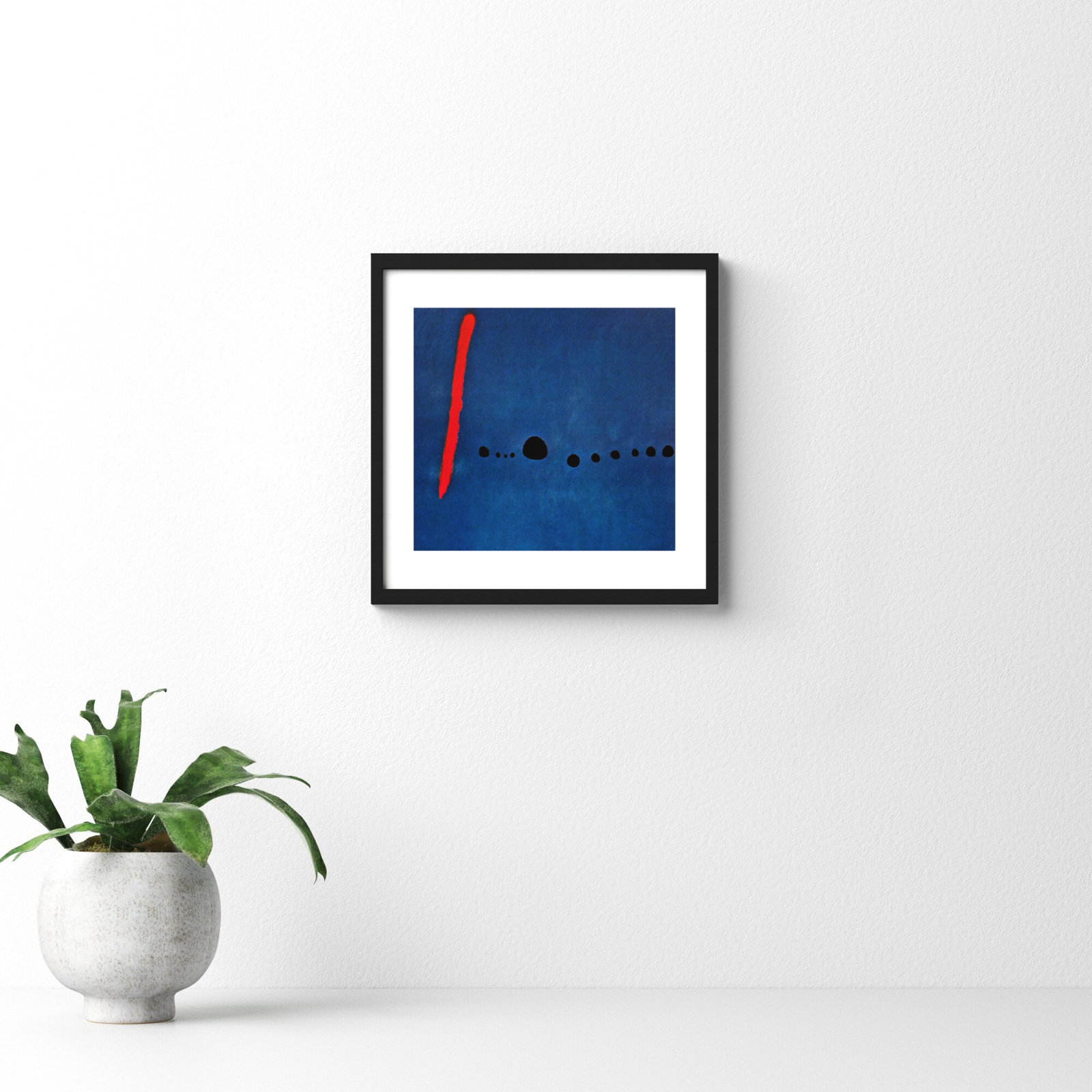Bleu II Print by Joan Miro, Black Framed Paper, 14.12" H x 14.12" W x 0.88" D