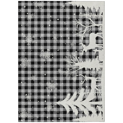 Machine Washable Indoor/Outdoor Christmas Reindeer Xhevrie Gray Rug