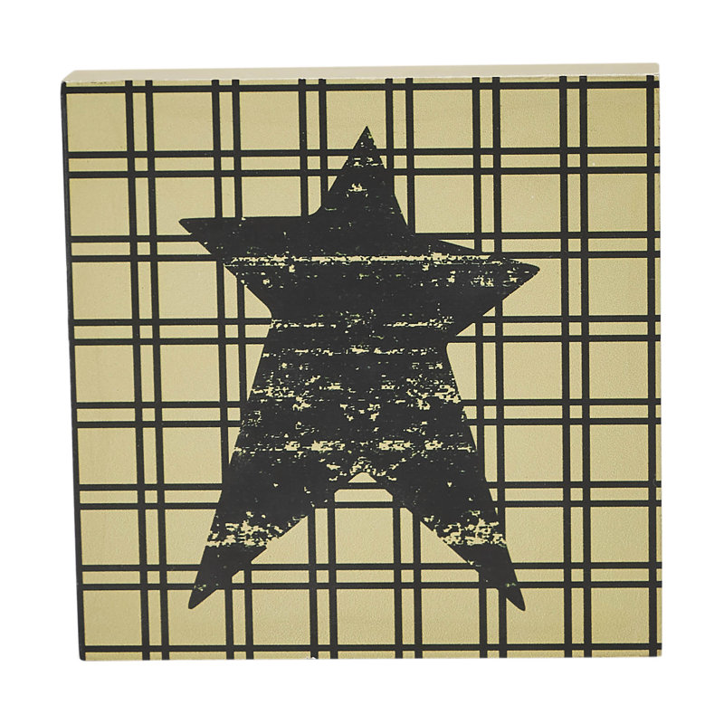 Prim Black Star on Tan Base MDF Sign 5x5, Black/Tan