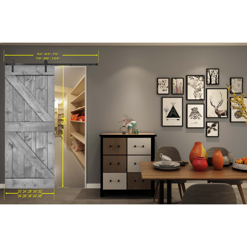 Porte de grange peinte 84 po 84 po, Gris, 44 po x 84 po
