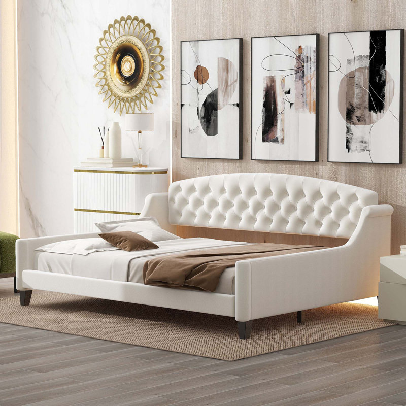 Modern Luxury Tufted Button Daybed, Beige, Full/Double