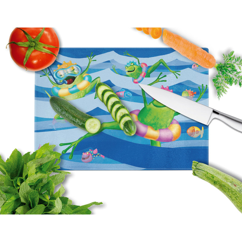Caroline's Treasures Tempered Glass Frogs Swimming Cutting Board