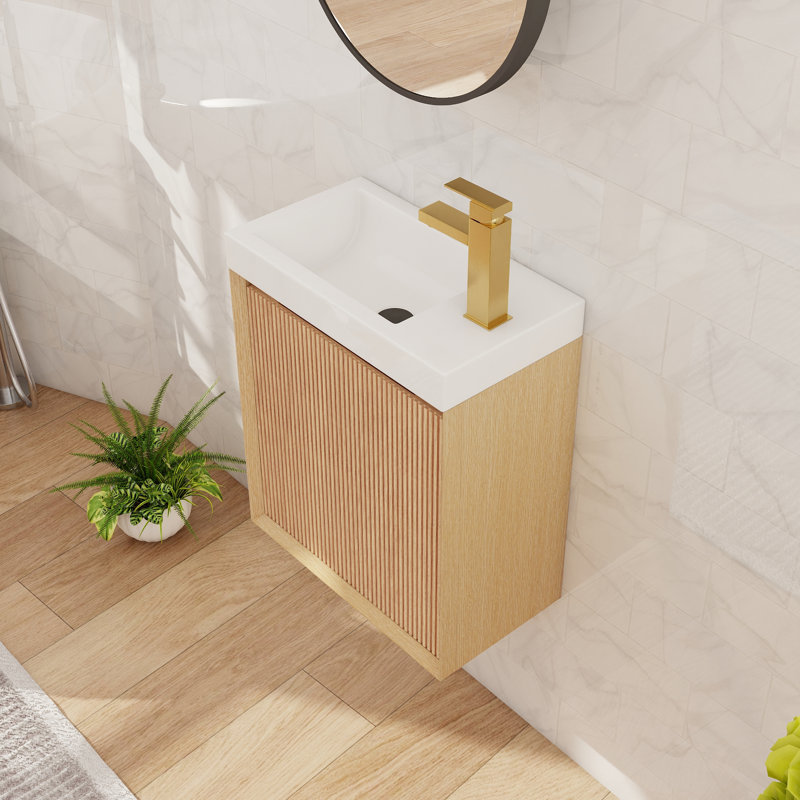Meuble-lavabo flottant simple 18 po avec lavabo en résine, meuble-lavabo mural avec 1 porte