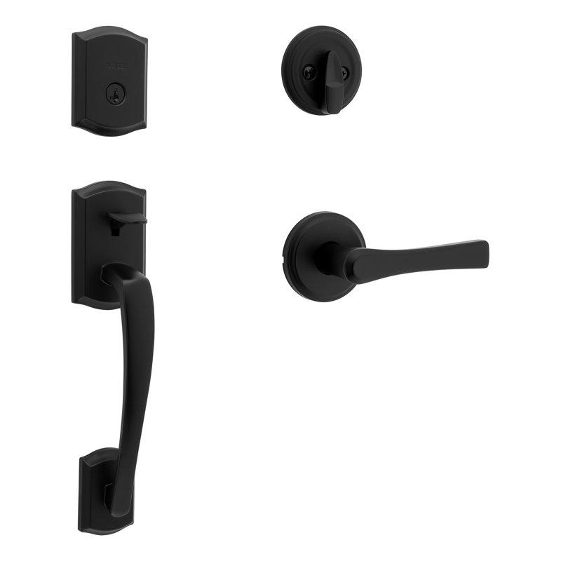 Ensemble de poignées Prescott avec pêne dormant cylindrique simple et rosette de porte Katella, Noir mat