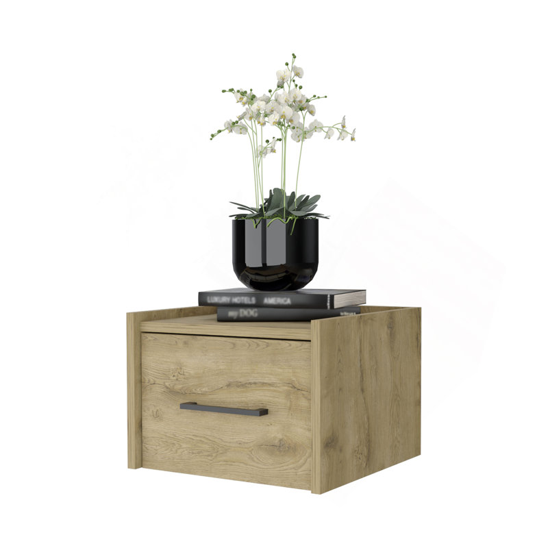 Elfrida Wall-Mounted Nightstand, Sleek Single-Drawer Design With Spacious Top Shelf, Beige
