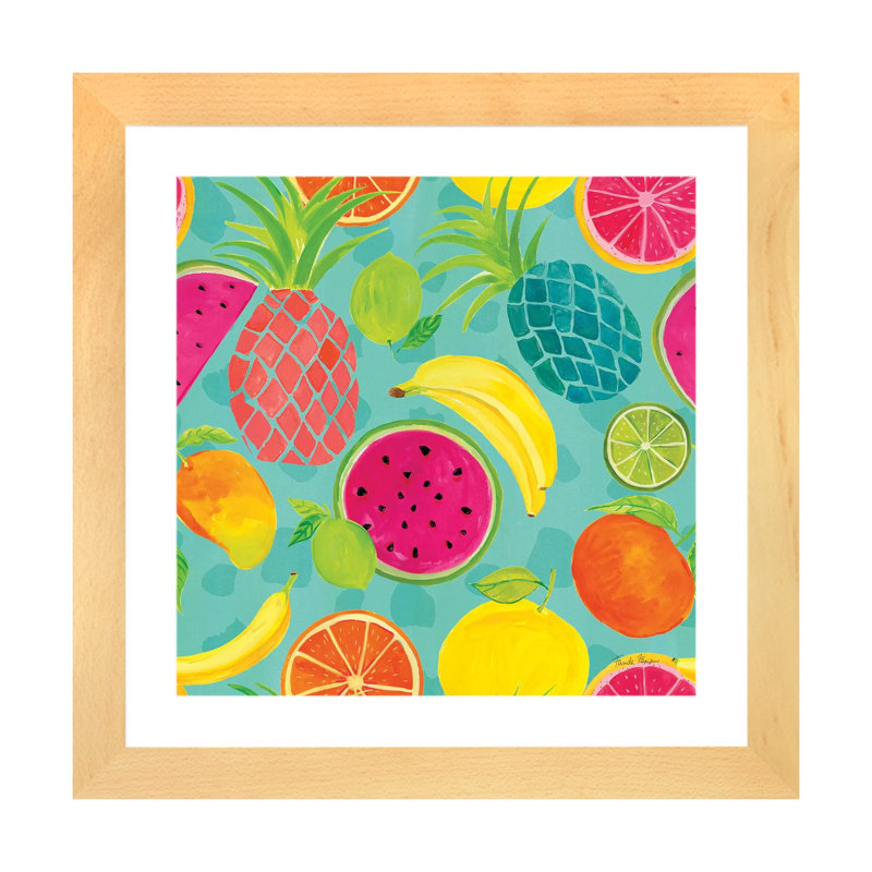 Motif Tutti Frutti IIIB par Farida Zaman - impression, Blanc, Papier encadré de bois naturel, H 16 po x l 16 po x p 1 po