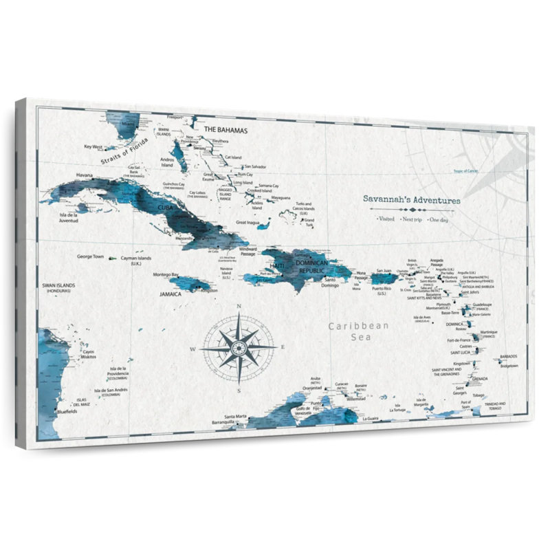 Carte caribéenne personnalisée «I Push Pin» sarcelle, H 16 po x l 24 po, Oui