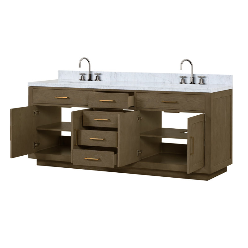 Meuble-lavabo double bleu 84 po X P 22 po D, dessus en marbre de Carrare et ensemble de robinet, Bleu