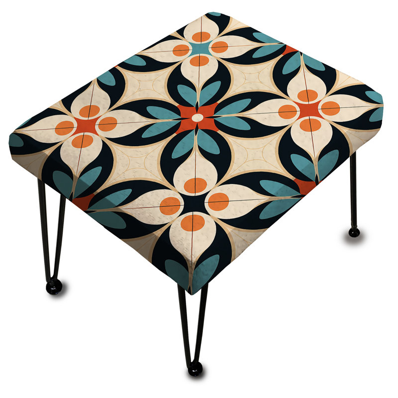 Asian Zen Beige and Orange Tiles - Repose-pieds rectangulaire damassé