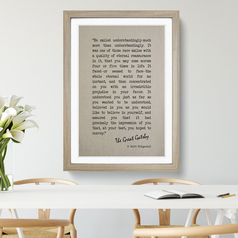 Great Gatsby Quote F. Scott Fitzgerald - Picture Frame Typography, 65cm H x 48cm W x 2cm D, Oak Framed