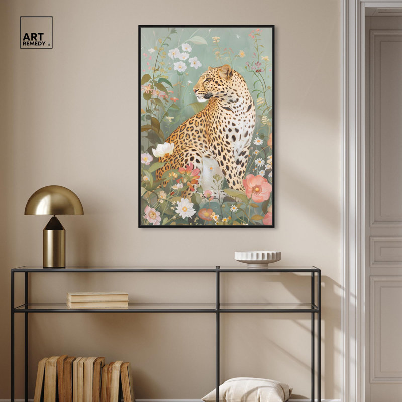 «Leopard Spring» par Art Remedy, Cadre noir, H 37 po x l 25 po