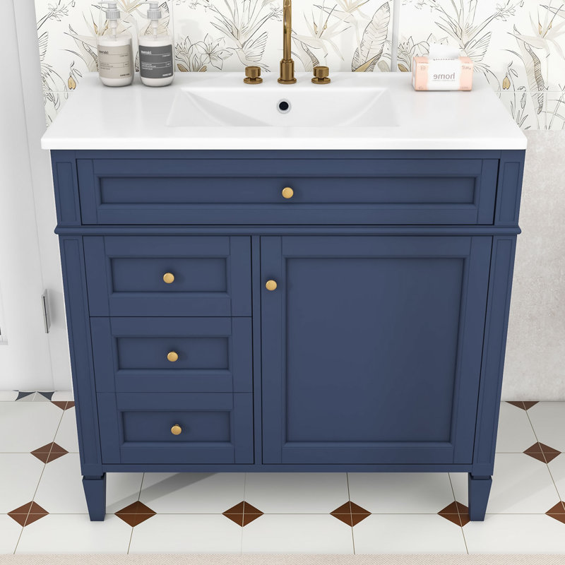 Meuble-lavabo ajustable avec 2 tiroirs Eleene, Bleu très foncé