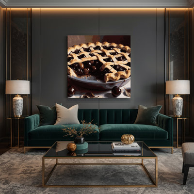 Desserts Cherry pie Black Canvas Wall Art
