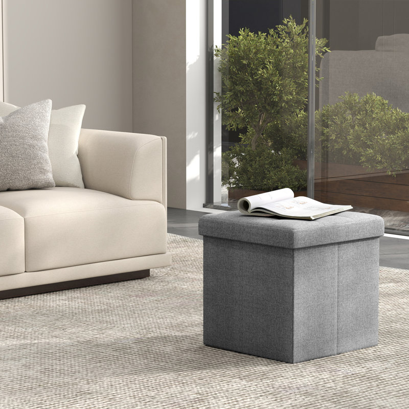 Storage Ottoman, 12.01 Inches Foldable Foot Rest Stool, Cube Ottoman With Storage, For Living Room, Bedroom, Dorm, Light Gray
