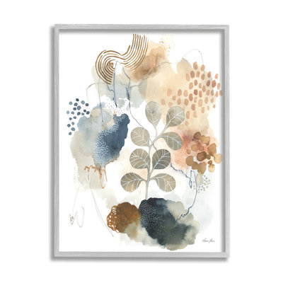 " Modern Abstract Botanicals Spiral Shape Collage Blue Brown " by Laura Horn