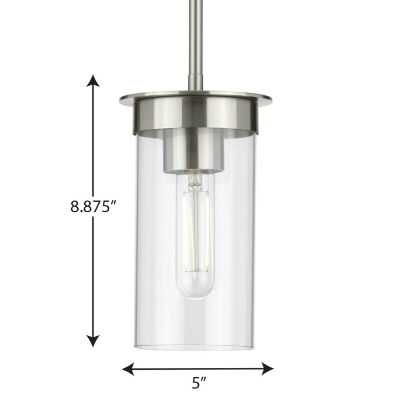 Luminaire suspendu cylindrique à 1 lumière Themis, Nickel brossé