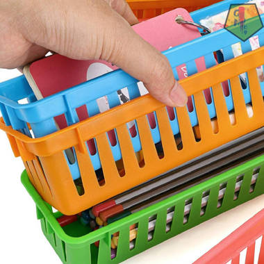 12 Pack Small Pencil Holder Tray for Kids Desks, Colorful Organizer Baskets  for Classroom Supplies, Rainbow (10.0 x 2.9 x 2.4 In)