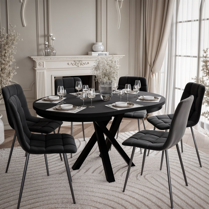 Extendable Oval Metal Base Dining Table, Black