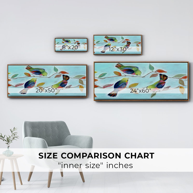 Bitty Birds I- Framed Canvas, H 8 po x l 20 po