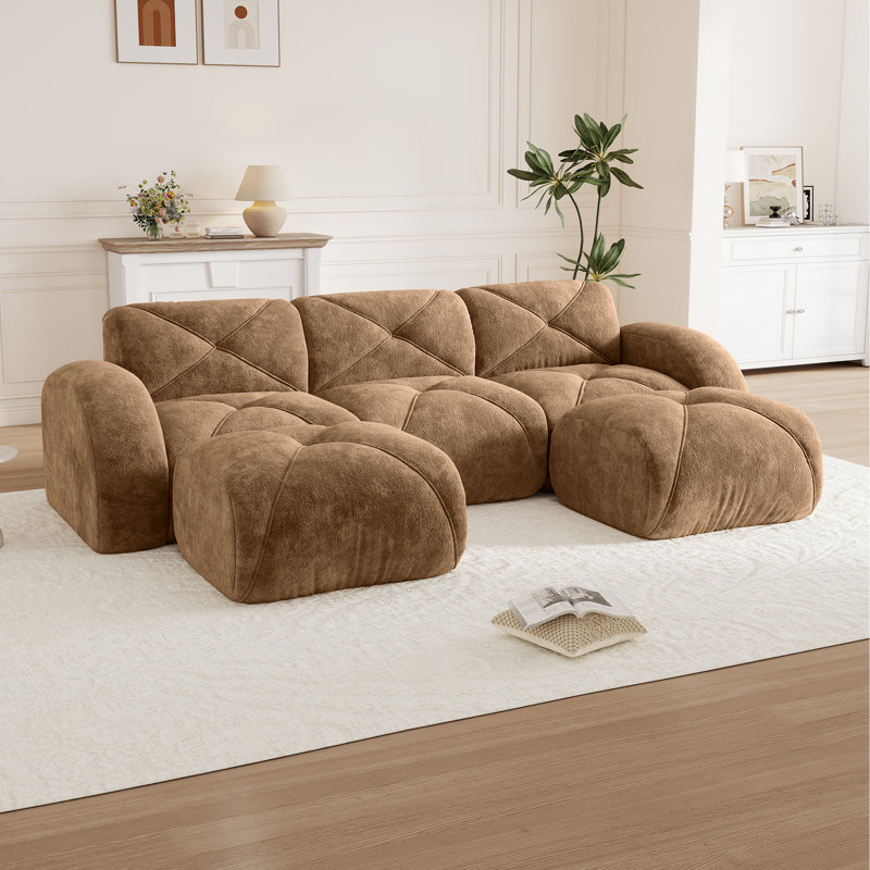 Canapé en velours avec repose-pieds mobile Boneless, Brun