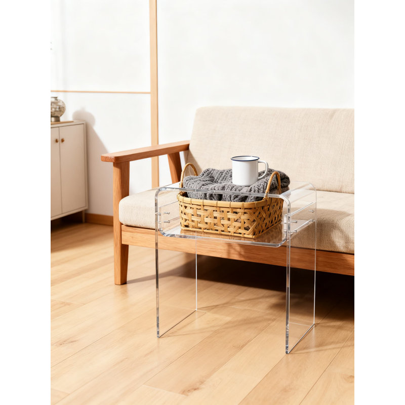 Table de bout et table de chevet modernes en acrylique à 2 niveaux avec design transparent pour les meubles de salon et de chambre à coucher