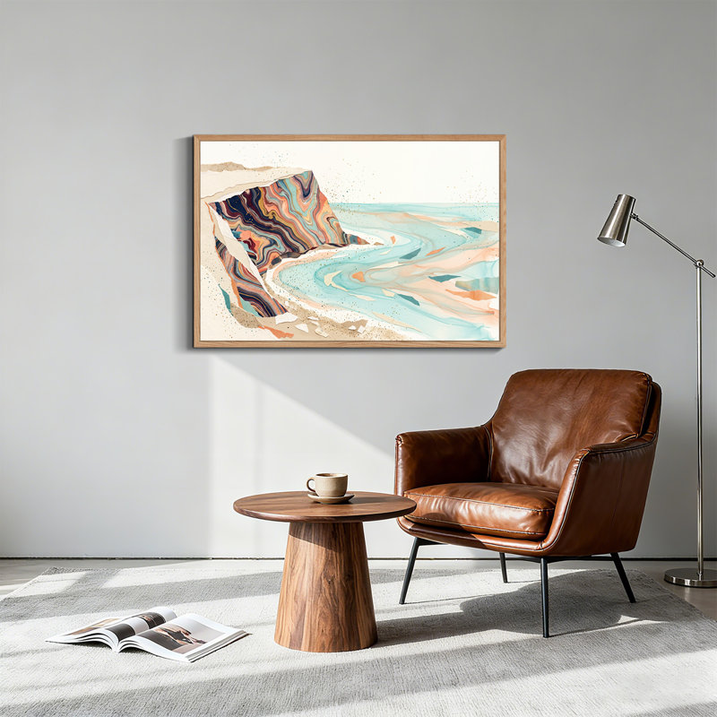 Toile abstraite marbrée sur fond de falaise marbrée et bleu sarcelle, H 18 po x l 24 po