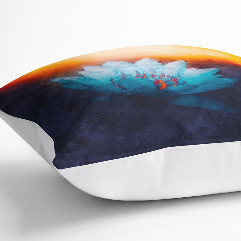 Lotus Flower Painting Cushion with Filling, White, 40cm H x 40cm W x 15cm D