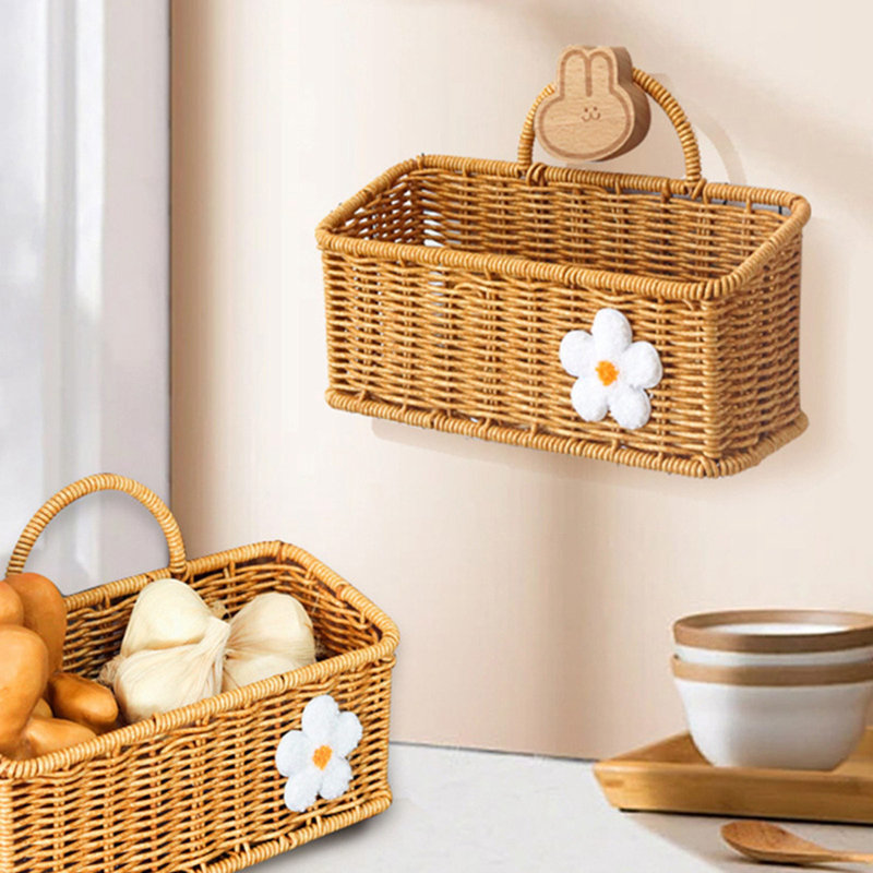 2 pièces Panier de rangement mural imitation cuisine tissé pour légumes et fruits