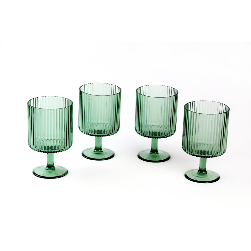 Daniyar Ridged 440ml Acrylic Goblet x 4, Green