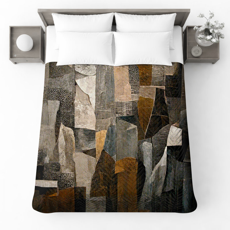 Couvre-lit matelassé à motif géométrique en pierre, Très grand lit