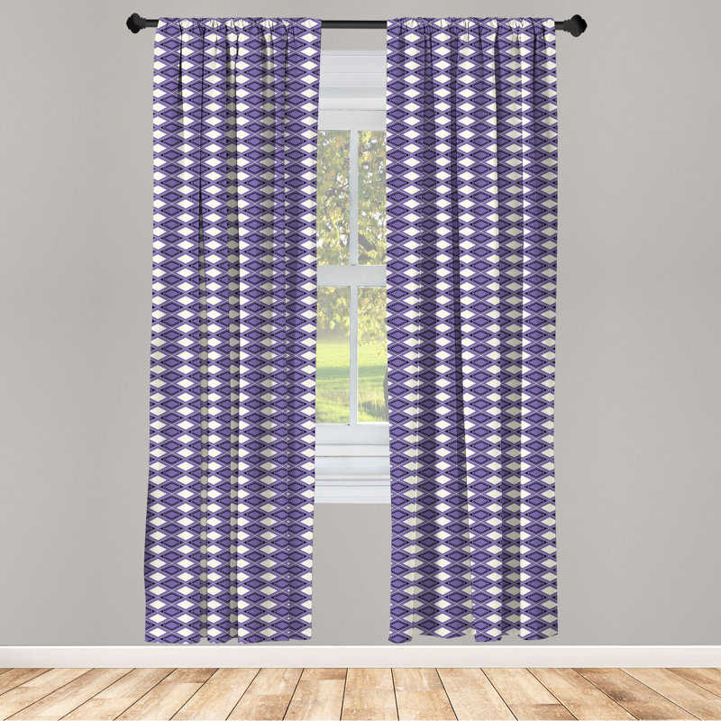Dark Purple Lavender Geometric Sheer Rod Pocket Curtain Panels
