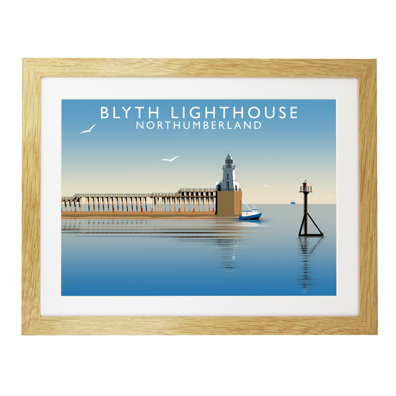 Blyth Lighthouse by Richard O'Neil - Print, Oak Wood Frame, 44 cm H x 54 cm W x 2.2 cm D