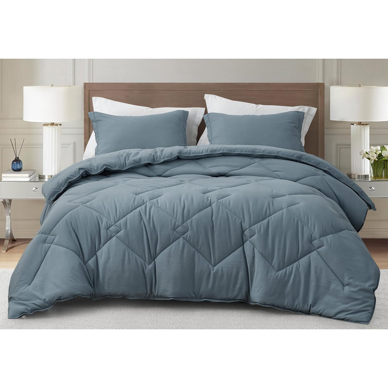 King Dusty Blue Reversible Microfiber Comforter Set