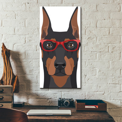 Art mural en verre épique «Doberman portant des lunettes hipster» par Furbaby