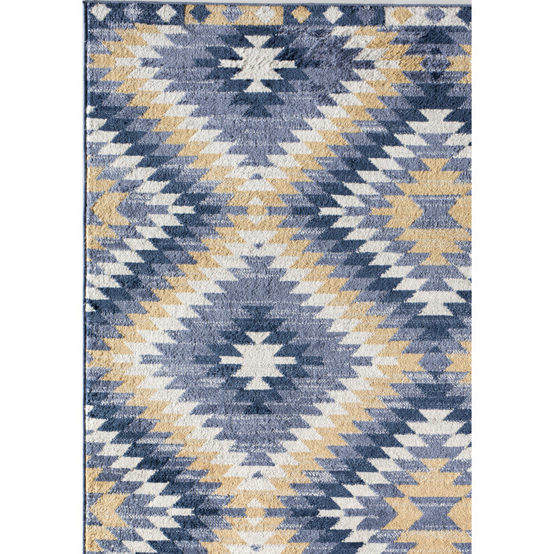 Heron Bodrum Tribal Kilim Denim Area Rug, Rectangle 2' x 4', Blue/Ivory/Navy/Orange