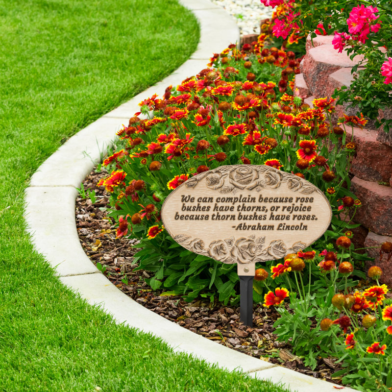 Rose Quote Oval Garden Lawn Plaque, Weathered Limestone/Dark Bronze, 46