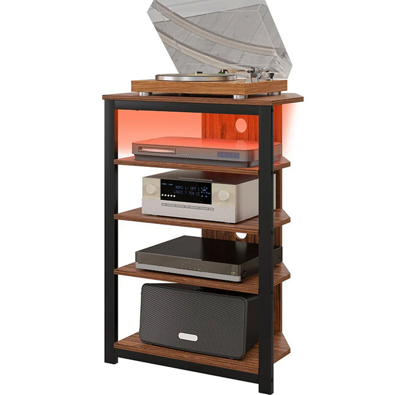 LED TV Stand, Entertainment Centre With Storage Shelves And Steel Frame , Brown