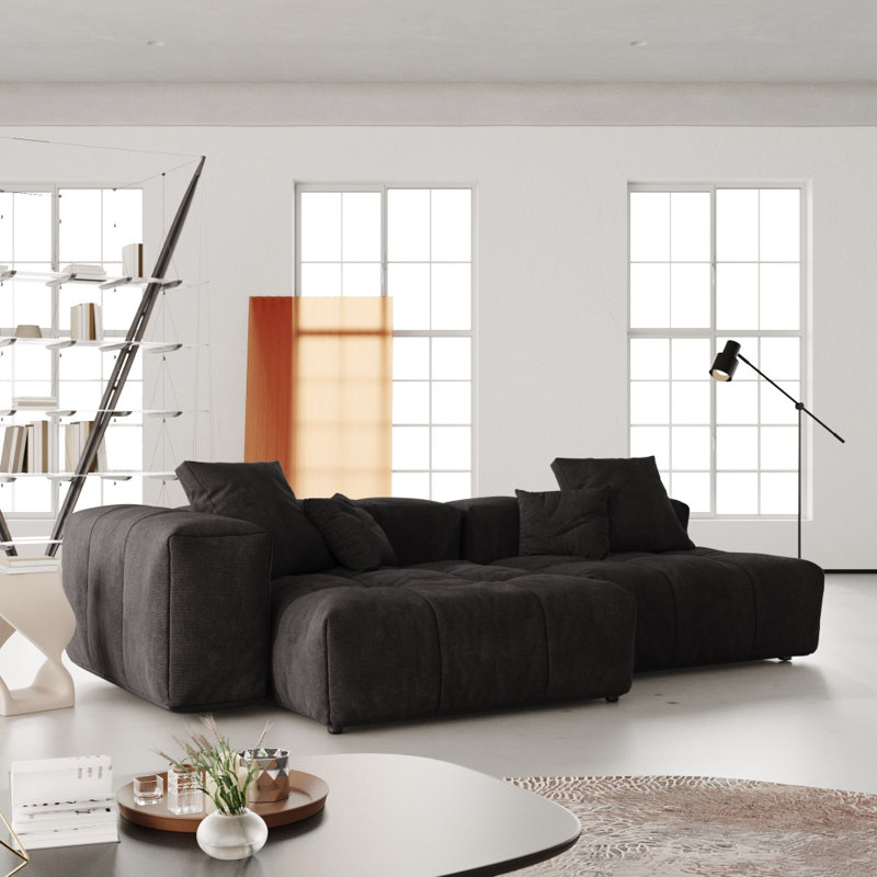 Canapé modulaire 2 places Pixel avec disposition personnalisable et savoir-faire de qualité, Tissu noir