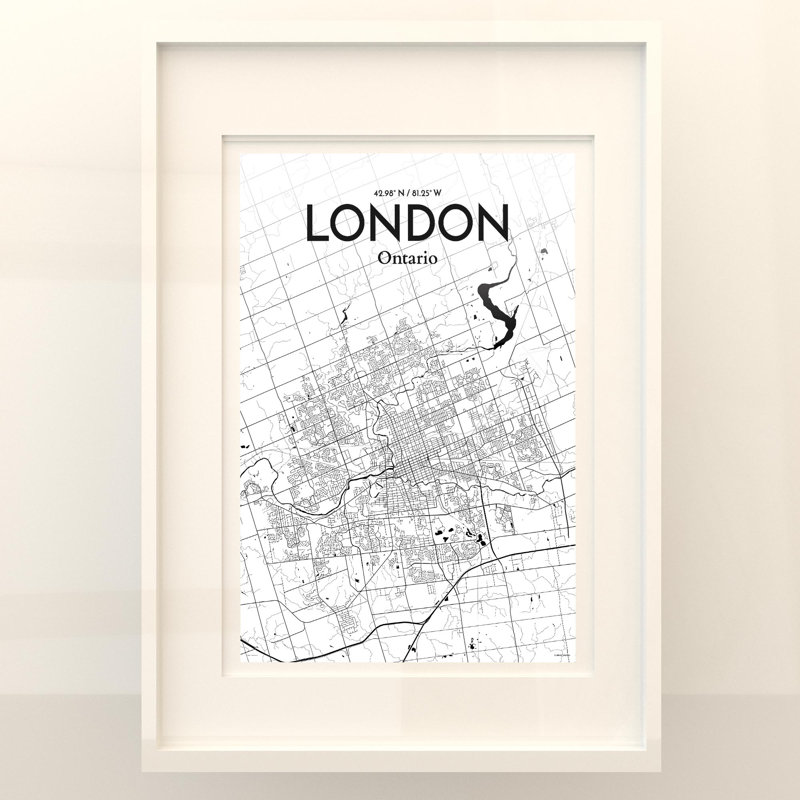 London Ontario City Map In Ink - No Frame Print, 27.6cm H x 19.7cm W x 0.05cm D