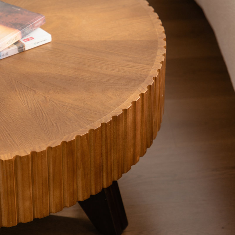 Table basse 35,4 "rétro avec base en bois massif - Plateau de qualité pour les pieds ronds polyvalents et le plateau de table de tout espace
